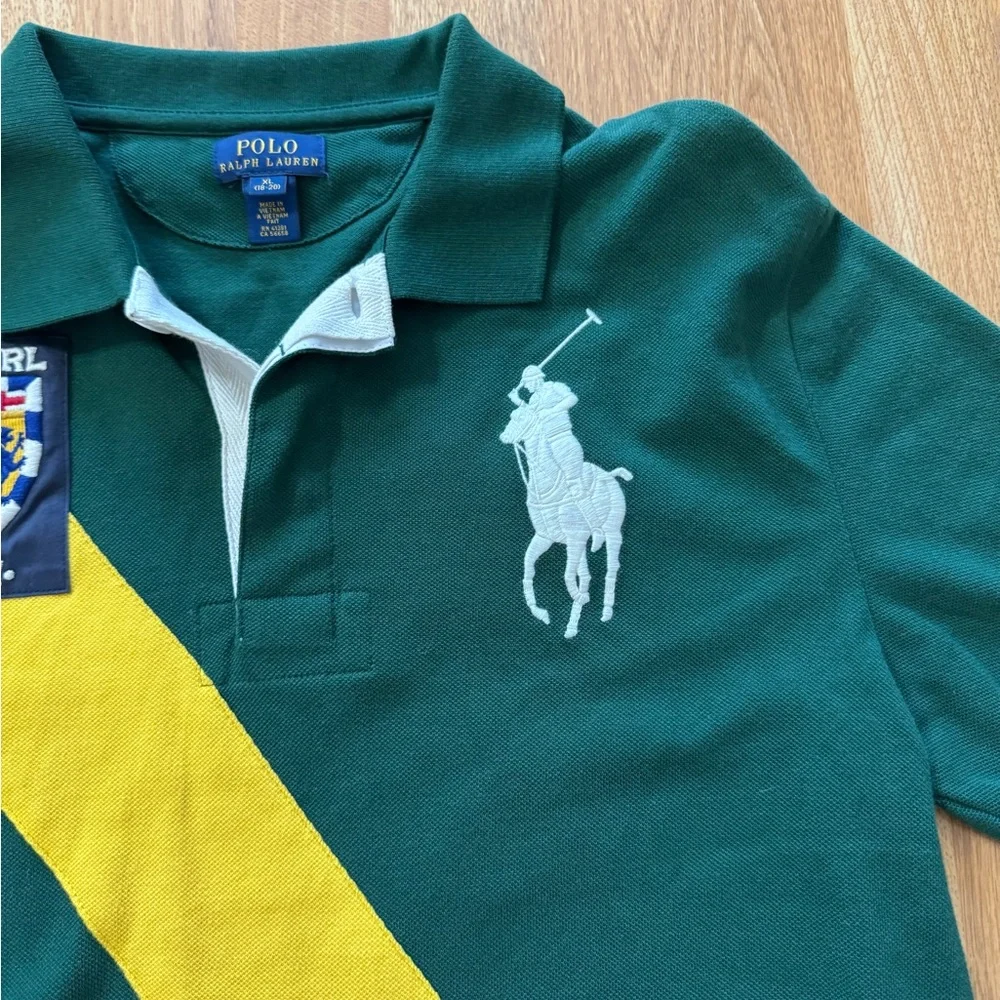 Vintage Ralph Lauren Banner Stripe Big Pony Polo Shirt Size XL - Picture 9 of 10